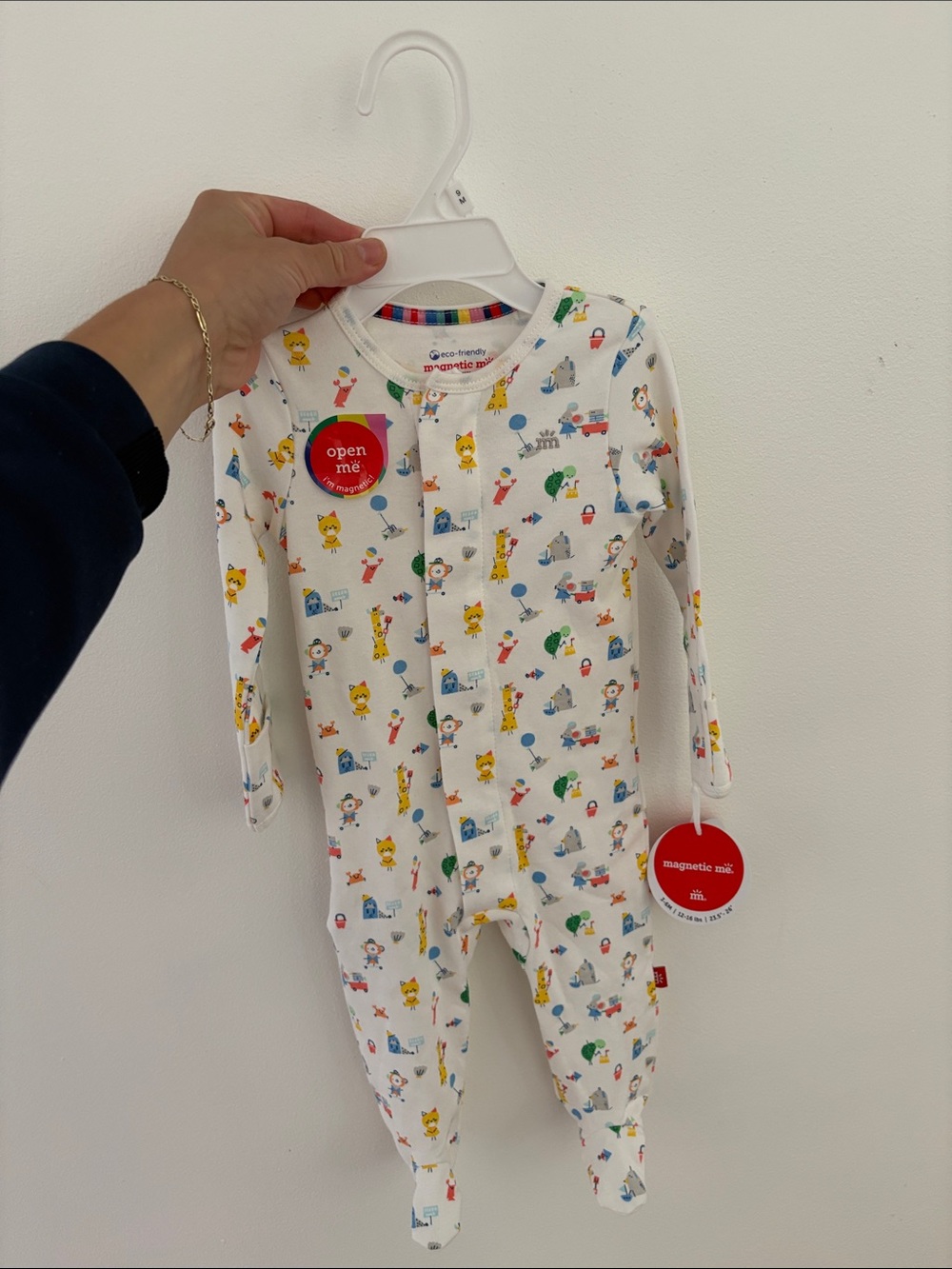 Magnetic Me White Baby Footie with Colorful Toy Print